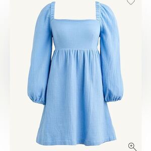 J Crew Dress Square Neck Soft Gauze Mini Long Sleeve Light Blue Size Medium Tall